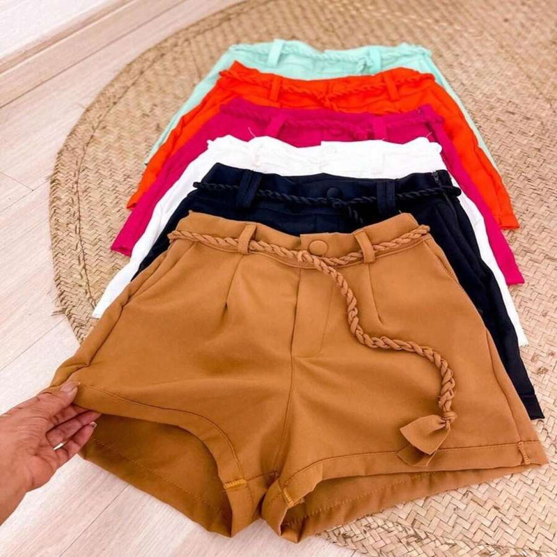 Short Curto Feminino de Moda Verão com Cinto Trança