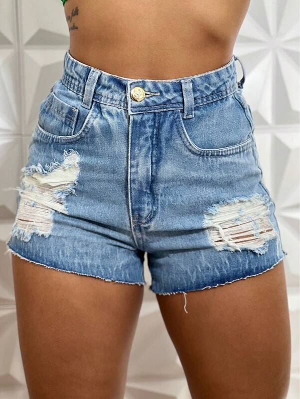 Shorts Jeans Mom Sem Lycra/Cintura Alta/