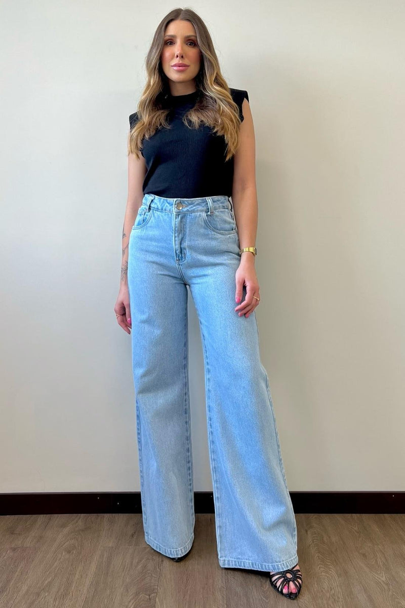 Calça Wide Leg Jeans Clio  Jeans Claro