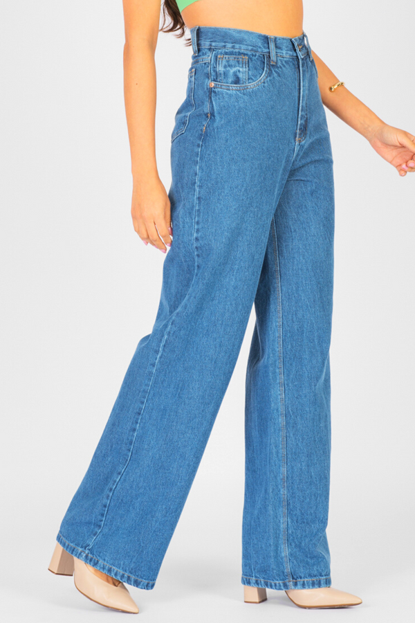 Calça Jeans Wide Leg Mabí Marmorizada  Jeans Escuro