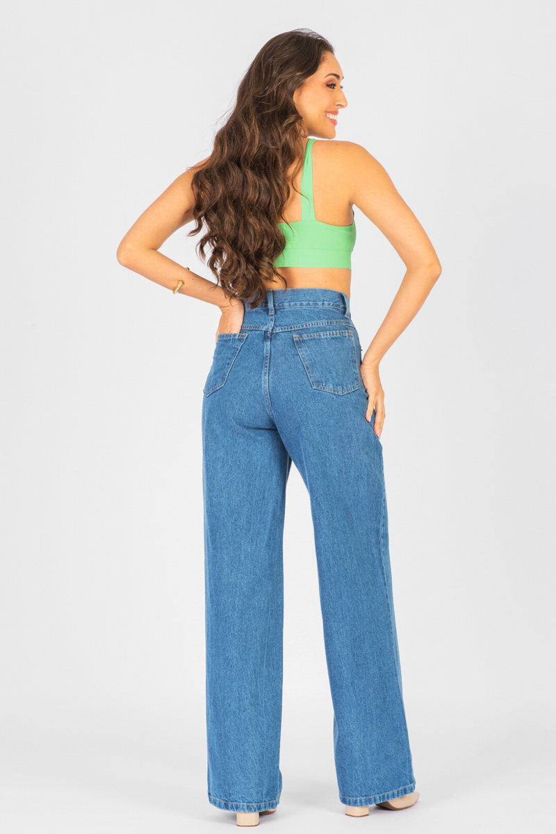 Calça Jeans Wide Leg Mabí Marmorizada  Jeans Escuro