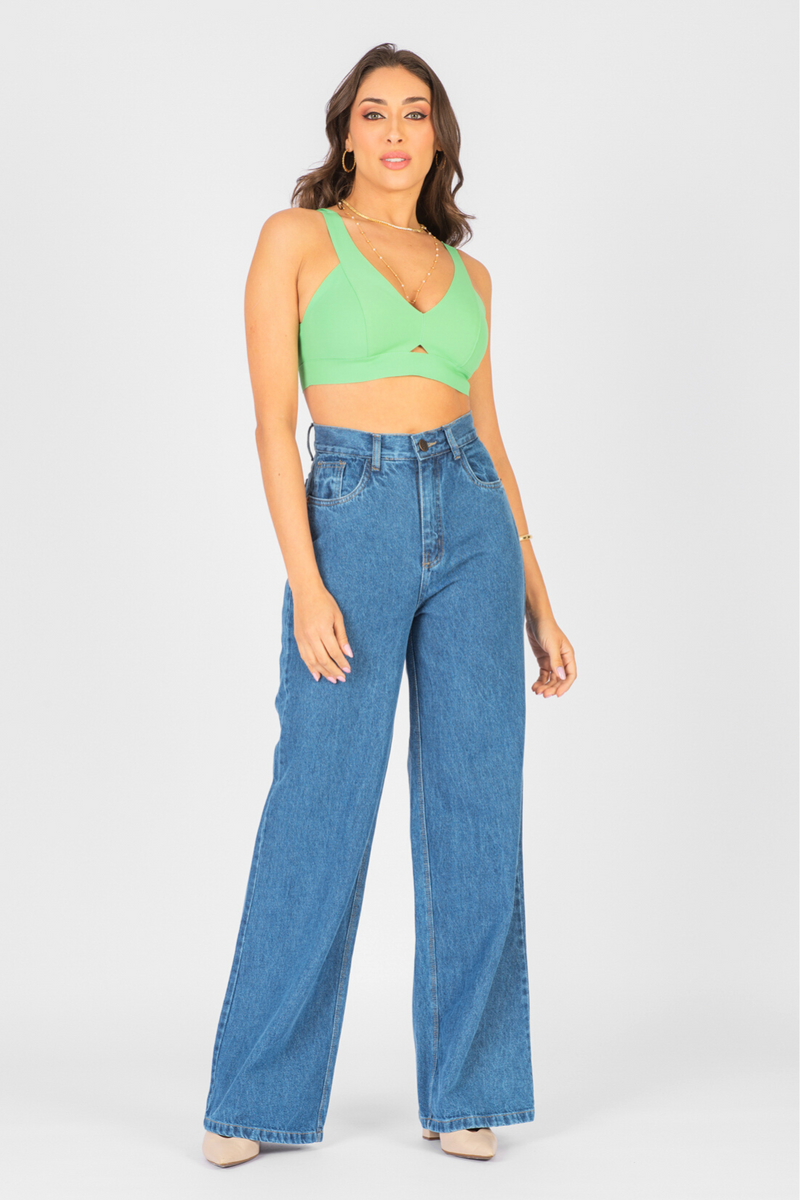 Calça Jeans Wide Leg Mabí Marmorizada  Jeans Escuro