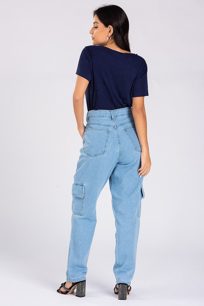 Calça Jeans Mom Cargo Lunna  Jeans Médio